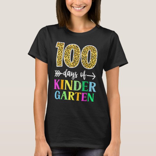 100 Days Of Kindergarten School Teacher Leopard 10 T-Shirt (Vorderseite)