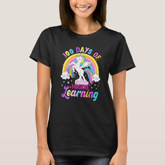100 Days Of Magical Learning Unicorn Rainbow Stude T-Shirt (Vorderseite)