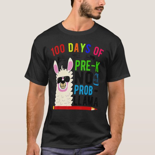 100 Days Of Pre K No Prob Llama Teacher 100th Day  T-Shirt (Vorderseite)