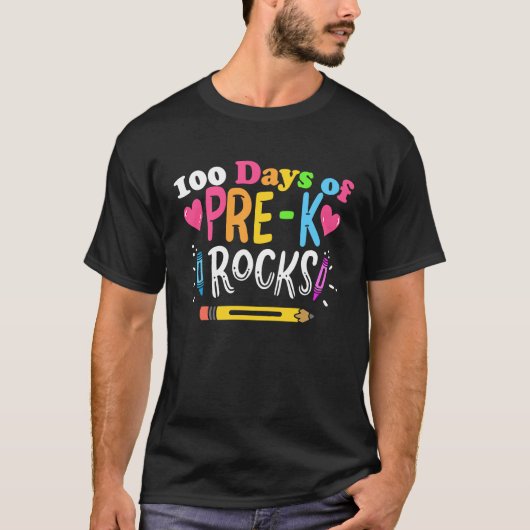 100 Days Of Preschool Rock Happy 100th Day Of Scho T-Shirt (Vorderseite)
