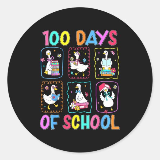 100 Days Of School 100th Day Funny Goose Boys Girl Runder Aufkleber (Vorderseite)