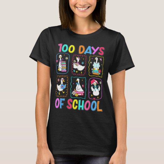 100 Days Of School 100th Day Funny Goose Boys Girl T-Shirt (Vorderseite)
