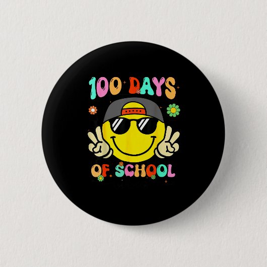 100 Days Of School 100th Day Smile Groovy Face Tea Button (Vorderseite)