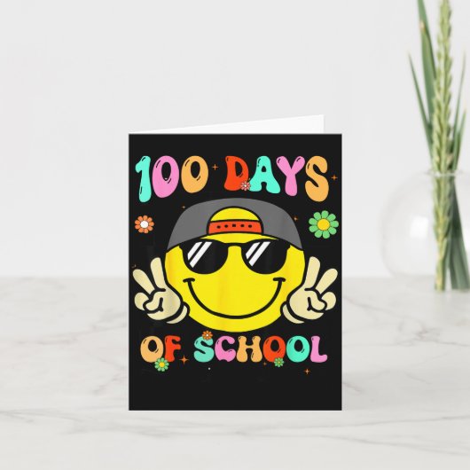 100 Days Of School 100th Day Smile Groovy Face Tea Karte (Vorderseite)