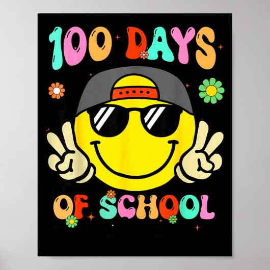 100 Days Of School 100th Day Smile Groovy Face Tea Poster (Vorne)