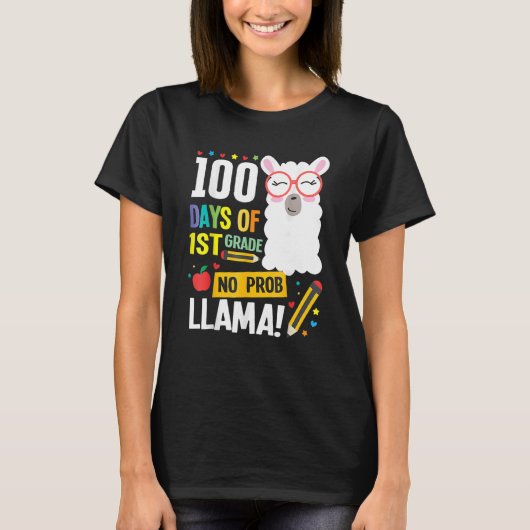 100 Days Of School 1st Grade Llama Girls Boys No P T-Shirt (Vorderseite)