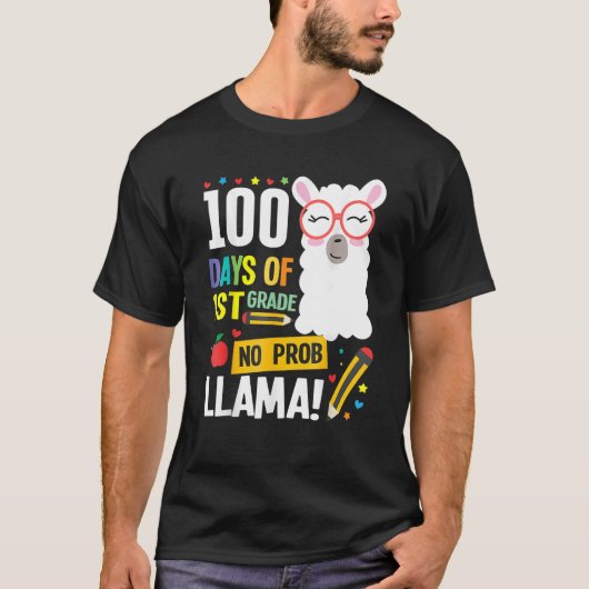 100 Days Of School 1st Grade Llama Girls Boys No P T-Shirt (Vorderseite)