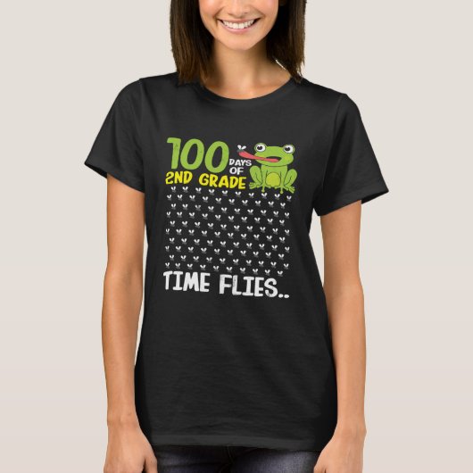 100 Days of School 2nd Grade Frog Time Flies Boys T-Shirt (Vorderseite)