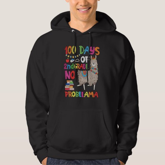 100 Days Of School 2nd Grade No Probllama Llama St Hoodie (Vorderseite)