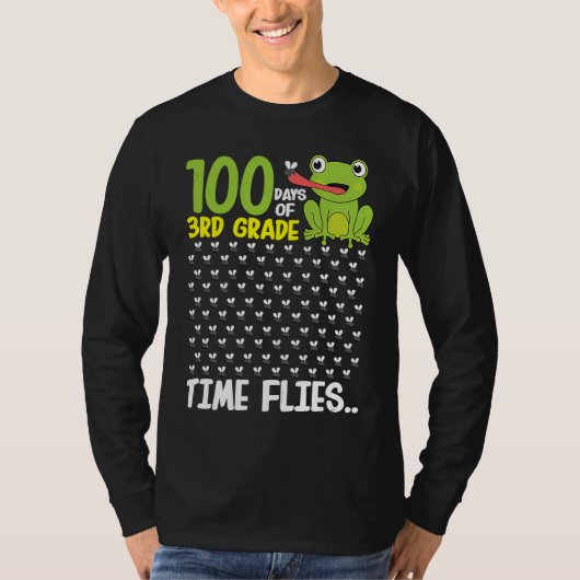 100 Days of School 3rd Grade Frog Time Flies Boys T-Shirt (Vorderseite)