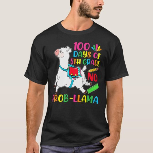 100 Days Of School 5th Grade No Prob Llama Teacher T-Shirt (Vorderseite)