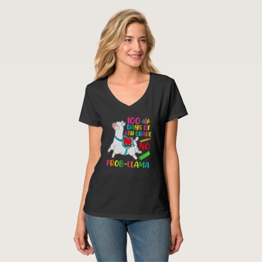 100 Days Of School 6th Grade No Prob Llama Teacher T-Shirt (Vorderseite Vollansicht)