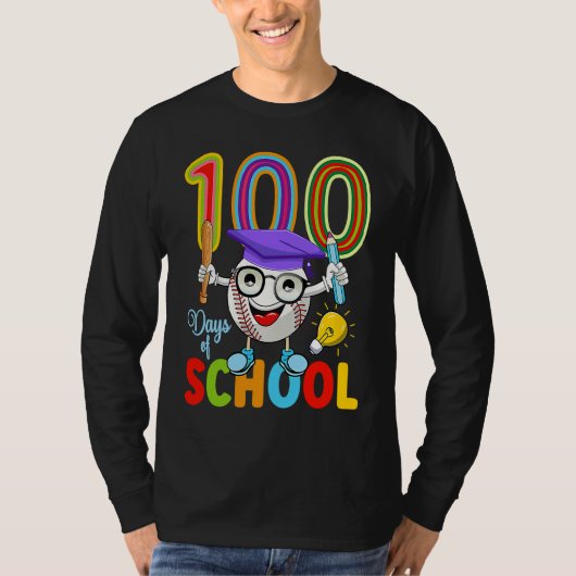 100 Days Of School Baseball 100th Day Kids Teache T-Shirt (Vorderseite)