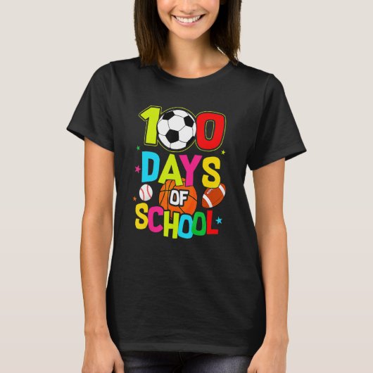 100 Days Of School Baseball Basketball Soccer Foot T-Shirt (Vorderseite)