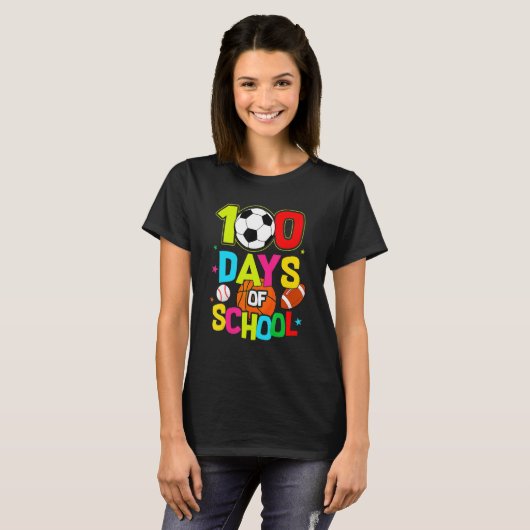 100 Days Of School Baseball Basketball Soccer Foot T-Shirt (Vorne ganz)
