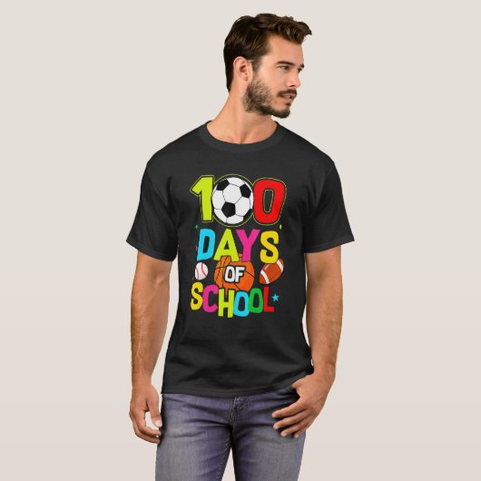 100 Days Of School Baseball Basketball Soccer Foot T-Shirt (Vorne ganz)