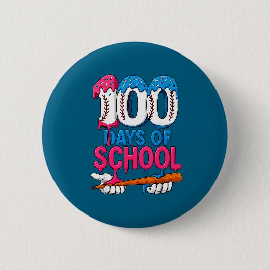 100 Days Of School Baseball Drip Bat 100th Day Of Button (Vorderseite)