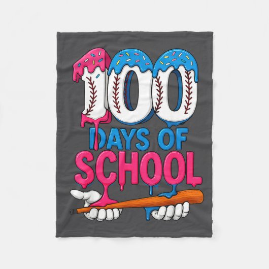 100 Days Of School Baseball Drip Bat 100th Day Of  Fleecedecke (Vorderseite)