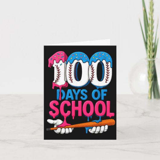100 Days Of School Baseball Drip Bat 100th Day Of  Karte (Vorderseite)