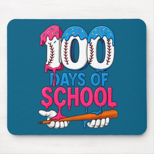 100 Days Of School Baseball Drip Bat 100th Day Of Mousepad (Vorne)