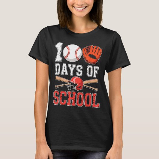100 Days Of School Baseball Player Teacher Student T-Shirt (Vorderseite)