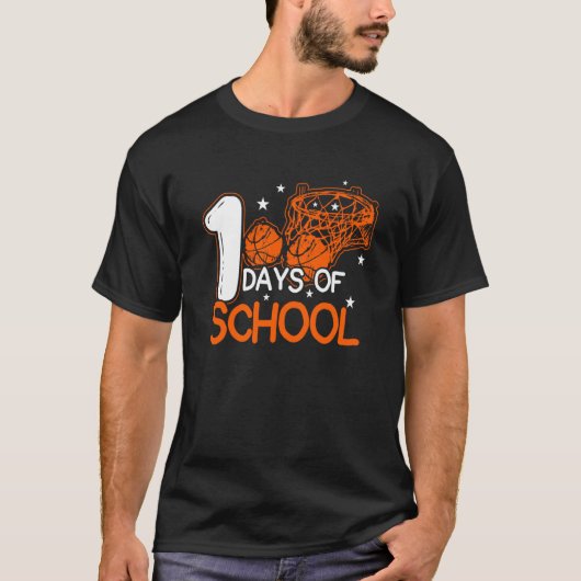 100 Days Of School Basketball Dunking Student T-Shirt (Vorderseite)