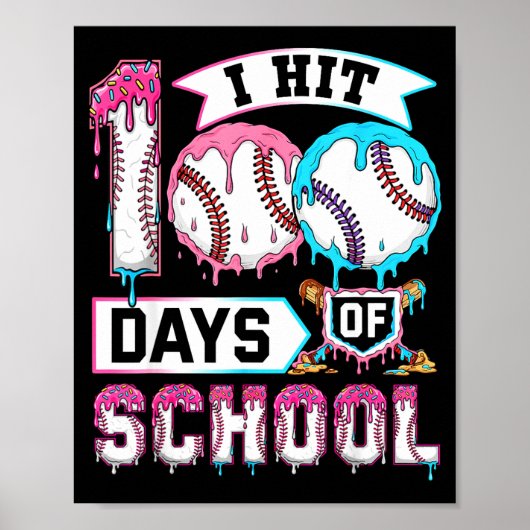 100 Days Of School Boys Baseball Drip 100th Day Ki Poster (Vorne)
