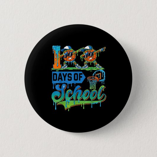 100 Days Of School Boys Basketball Drip 100th Day Button (Vorderseite)