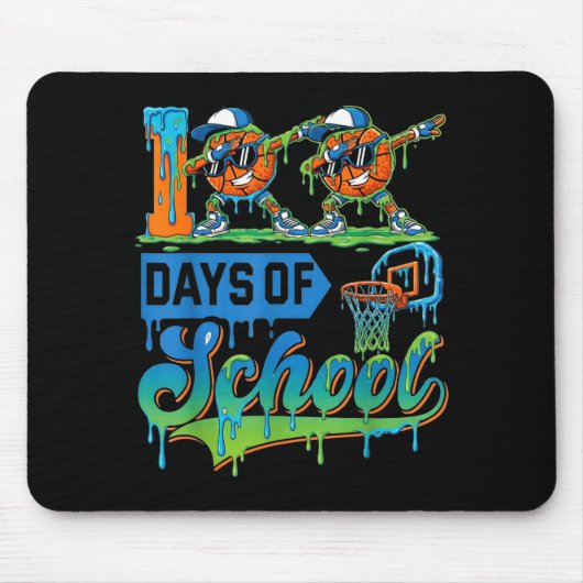 100 Days Of School Boys Basketball Drip 100th Day Mousepad (Vorne)