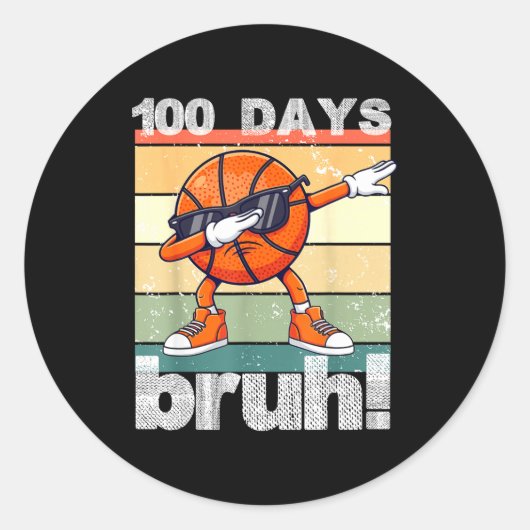 100 Days Of School Bruh Funny Kids Boys Dabbing Ba Runder Aufkleber (Vorderseite)