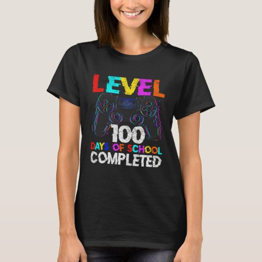 100 Days of School Completed Gamer Boy Level 100 C T-Shirt (Vorderseite)