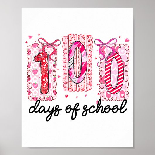 100 Days Of School Coquette Valentine Girls Teache Poster (Vorne)