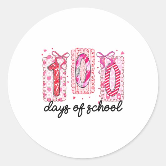 100 Days Of School Coquette Valentine Girls Teache Runder Aufkleber (Vorderseite)