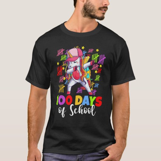 100 Days Of School Dabbing Unicorn Kids Girls 100 T-Shirt (Vorderseite)