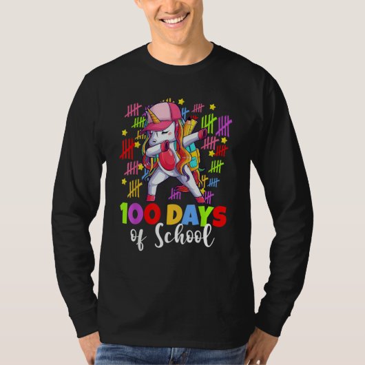 100 Days Of School Dabbing Unicorn Kids Girls 100 T-Shirt (Vorderseite)