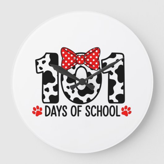100 Days of School Dalmatian Dog Boy Kid 100th Day Große Wanduhr (Vorderseite)