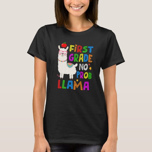 100 Days of School First Grade No Probllama Llama T-Shirt (Vorderseite)