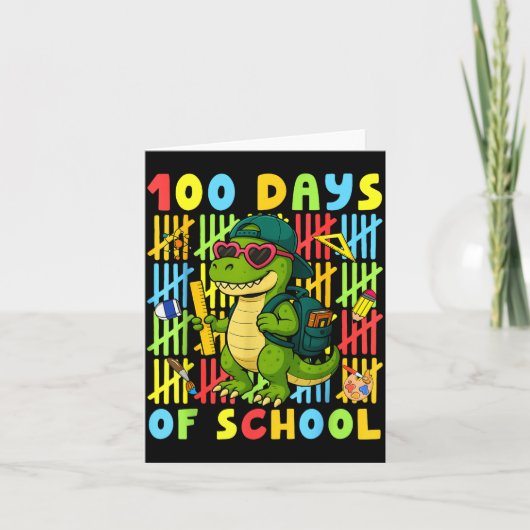 100 Days Of School Funny Dinosaur T-rex Boy Girl T Karte (Vorderseite)