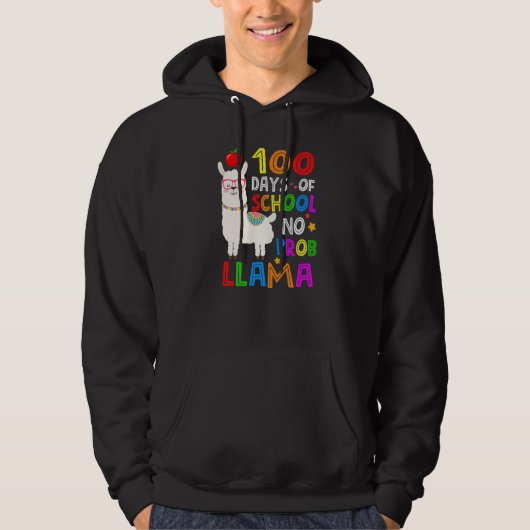 100 Days of School Funny No Probllama Llama 100th Hoodie (Vorderseite)