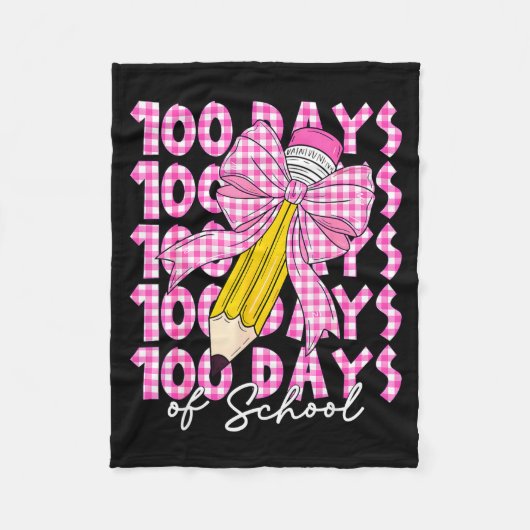 100 Days Of School Girls Coquette Bow 100th Day Of Fleecedecke (Vorderseite)