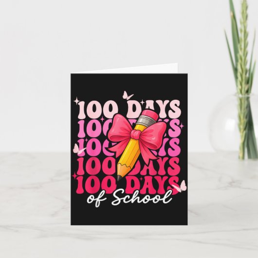 100 Days Of School Girls Coquette Bow 100th Day Of Karte (Vorderseite)