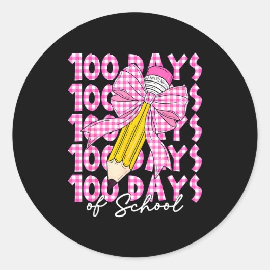 100 Days Of School Girls Coquette Bow 100th Day Of Runder Aufkleber (Vorderseite)