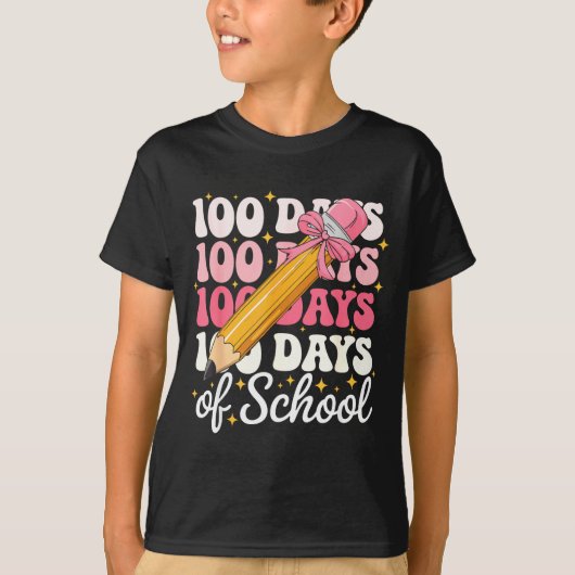 100 Days Of School Girls Coquette Bow 100th Day Of T-Shirt (Vorderseite)