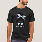 100 Days Of School Girls Messy Bun Hair 100th Day T-Shirt (Vorderseite)