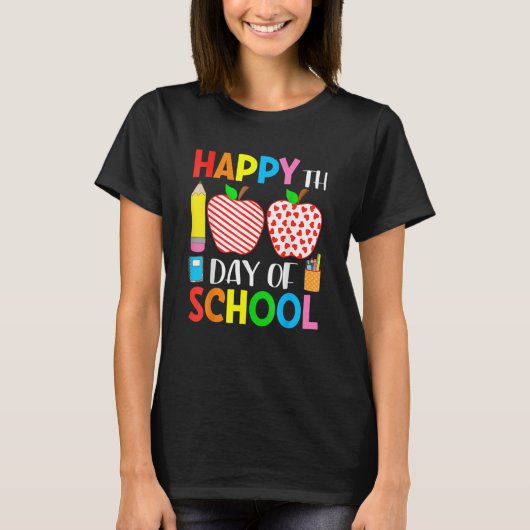 100 Days Of School Hearts Stripes Teacher And Stud T-Shirt (Vorderseite)