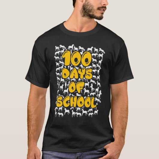 100 Days Of School Horse Mustang Mascot T-Shirt (Vorderseite)