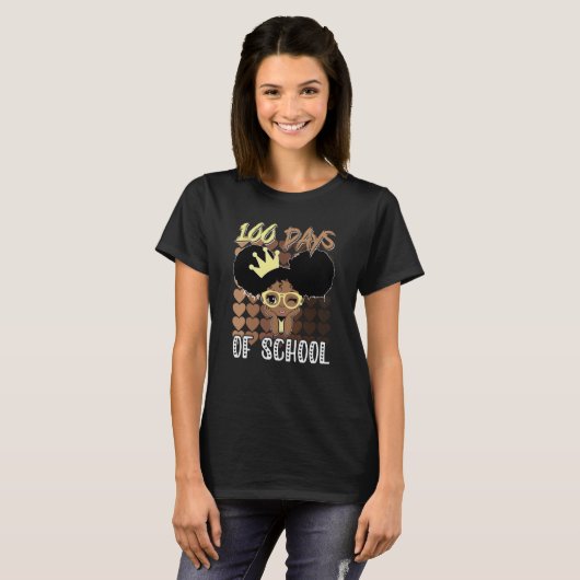 100 Days Of School Kids Girl Black African America T-Shirt (Vorne ganz)