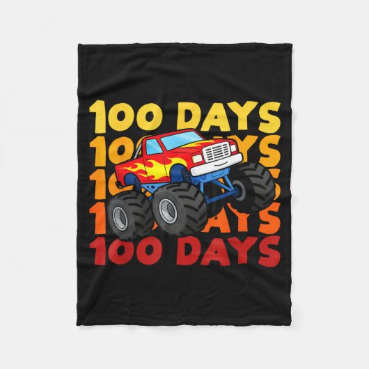 100 Days Of School Kids Monster Truck Boys And Gir Fleecedecke (Vorderseite)