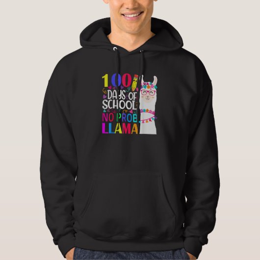 100 Days Of School Llama No Probllama Teacher Vint Hoodie (Vorderseite)
