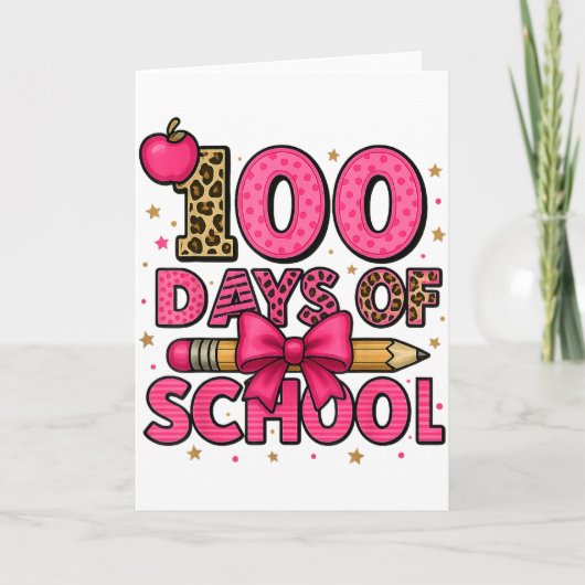 100 Days Of School Nk Coquette Bow Girls 100th Day Karte (Vorderseite)